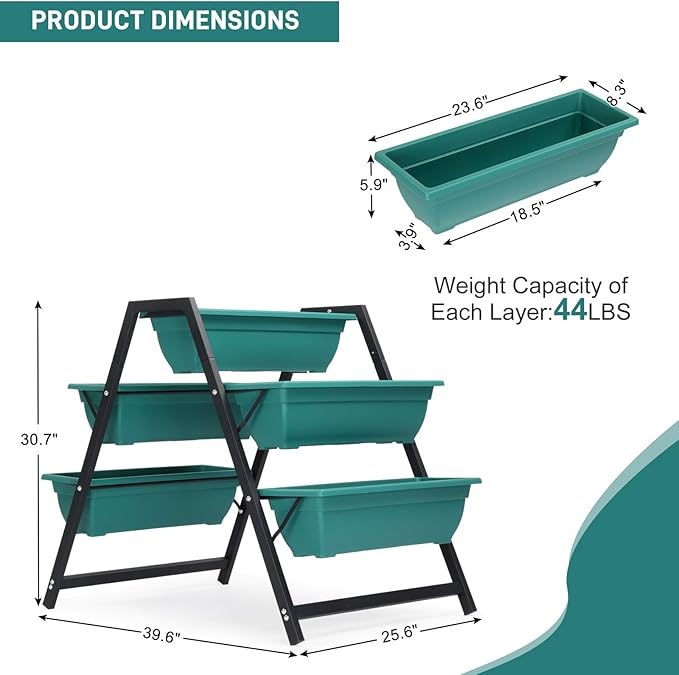 Vertical Garden Planter, Raised Garden Beds Outdoor with Drainage System for Vegetables, Flowers, Herbs, Sturdy Planters for Outdoor Plants (Green, 39.6 X 25.6 X 30.7 Inch) VINGLI