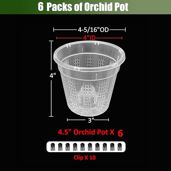 Orchid Pot, 6 Packs of 4.3" Orchid Pots with Holes, Orchid Pots for Repotting, Plastic Orchid Planter for Indoor Outdoor Plants (6 Packs, 4.3") HOLANHING