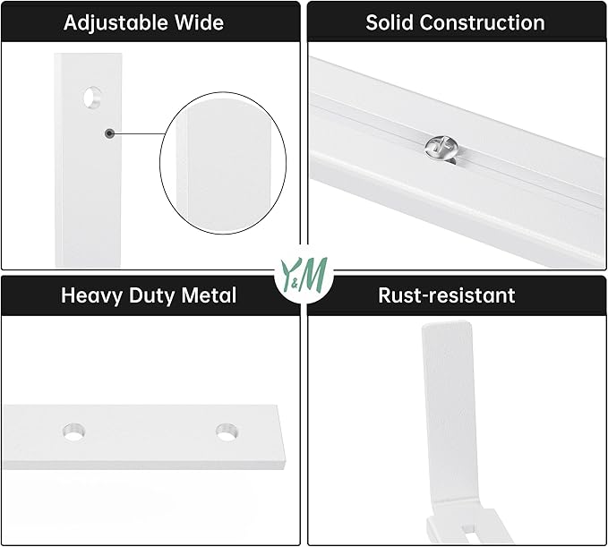 Y&M 6 Pack Adjustable Planter Brackets (6 to 12.5 in), Universal Window Box Brackets, Heavy Duty Iron Flower Box Wall Mounting Hooks for Balcony, Fences, Patio, and Garden - White YM
