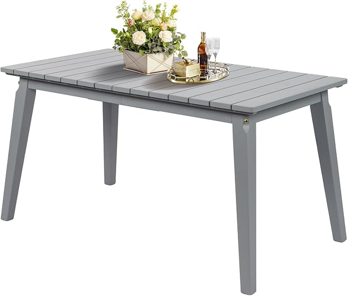 VINGLI Rectangular Outdoor Dining Table, Solid Cedar Wood Patio Table for 4-6 People, Waterproof Garden Table for Yard, Deck, Poolside (Gray) VINGLI