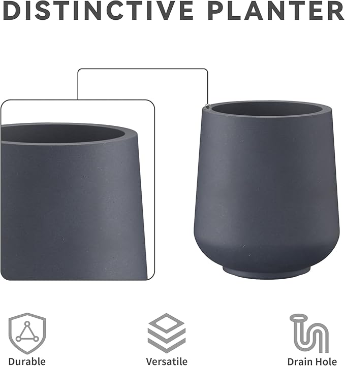 Kante 15.3"+11.6"+8.2" Dia Round Concrete Planter, Large Outdoor Indoor Planter Pots Containers with Drainage Holes and Rubber Plug for Home Garden Patio, Charcoal Kante