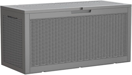 Devoko 95 Gallon Deck Box Large Resin Outdoor Storage Box, Waterproof and UV Resistant Lockable for Outdoor and Patio, Large Storage Cabinet for Patio Furniture, Garden Tools and Pool Supplies, Grey DEVOKO