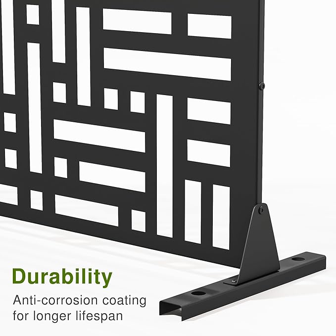 Casaphoria Metal Privacy Screen Outdoor, 72" H x 47" W Freestanding Decorative Privacy Screen for Patio Deck Balcony Garden with Stable Base, Black Helen Casaphoria