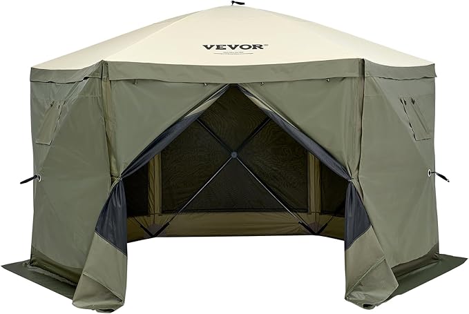 VEVOR 12x12ft Pop Up Gazebo Tent with Mosquito Netting, 6 Removable Wind Panels & 2 Mesh Windows, Outdoor Canopy Shelter for Patio, Army Green VEVOR