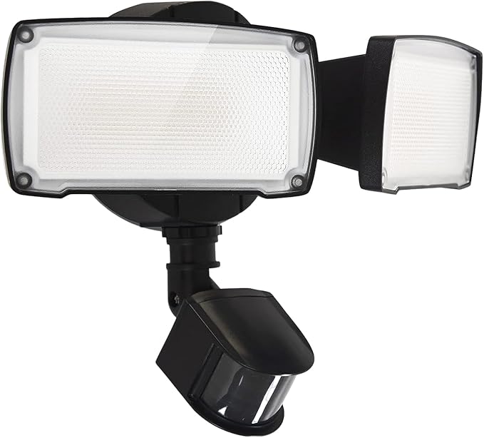 UME 19W LED Flood Light Motion Sensor Outdoor, 2 Adjustable Head, 2000LM, 5000K, IP65 Waterproof, Dusk to Dawn Security Light with Photocell for Exterior,Outside,Garage,House(Black) UME