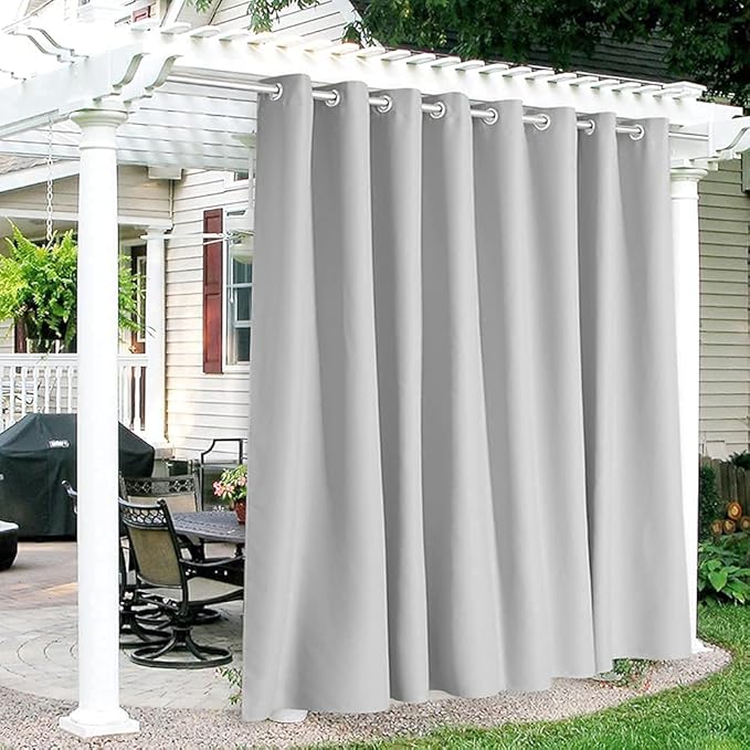 RYB HOME Extra Wide Outdoor Curtains for Patio Waterproof Heavy Duty Thermal Insulated in Summer Full Coverage Privacy for Gazebo, Cabana & Pergola, W100" x L108", Light Grey, 1 Panel RYBHOME