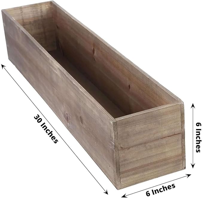 Efavormart 30"x6" Natural Wood Planter Box with Plastic Liner, DIY Rustic Rectangle Wooden Box for Succulents, Long Wedding Table Centerpieces and Farmhouse Party Decor efavormart