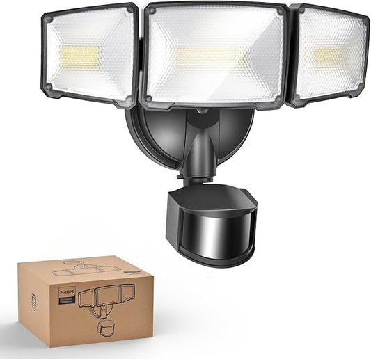 Philips 72W 7400LM LED Security Lights w/PIR Motion Sensor Outdoor, 5000K Daylight Dusk to Dawn Aluminum Flood Light, 3 Adjustable Heads, Waterproof for Garage, Yard, Porch PhilipsLightingLED