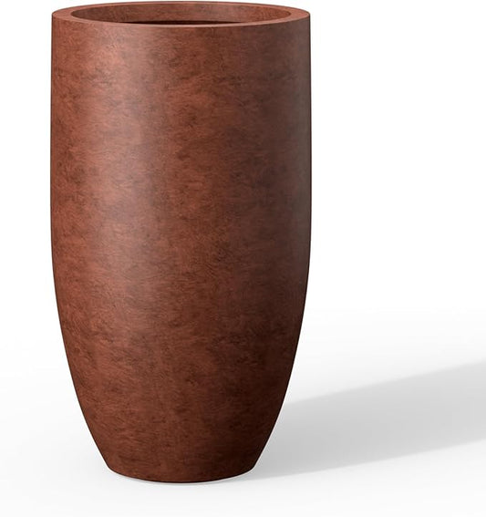 Kante 24 Inch Tall Round Concrete Planter, Large Indoor Outdoor Plant Pots with Drainage Hole and Rubber Plug, Modern Decorative Garden Pots for Home Patio Porch, Rusty Kante