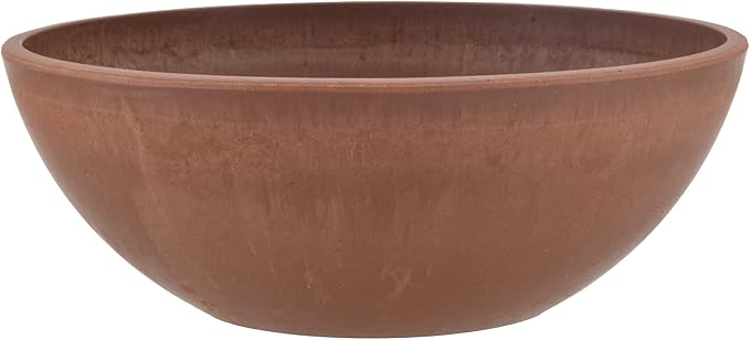 PSW Pot Collection M20TC 8-inch Plastic/Stone/Wood Composite Low Bowl Planter – No Drainage Hole (Drillable), Shallow Indoor/Outer Pot for Succulents, Bonsai, Fairy Gardens, Herbs, Terra Cotta Color PSW