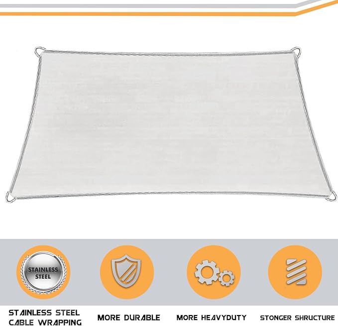 20' x 20' Sand Rectangle Sun Shade Sail Outdoor Canopy Awning UPF50+, 95% UV Blockage, Sunshade with High-Strength Steel Cable Edges for Outdoor Patio Garden Backyard OOTONAT