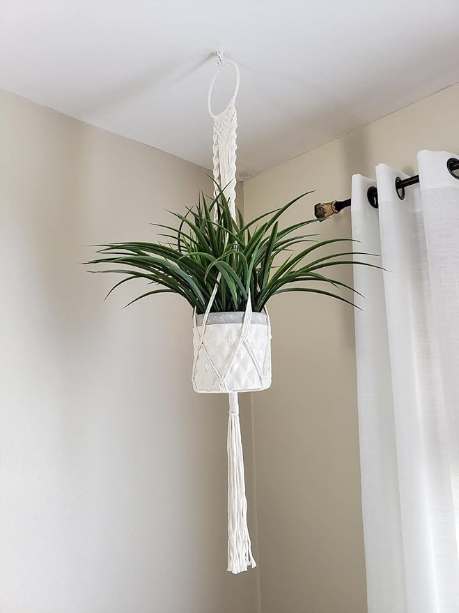 Cuttte Macrame Plant Hanger, Indoor Outdoor Hanging Planter Basket, Hanging Plant Holders, Decorative Macrame Hangers, 4 Legs 43.3 Inch, Cream Color, Boho Decor Cuttte