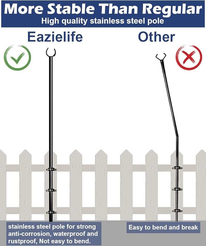 10FT String Light Pole for Outdoor, Heavy Duty Metal Lighting Stand Pole for Deck Fence Railing Backyard Patio Holiday Wedding Party Decorations (1 Pack) Eazielife