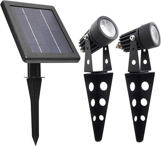 Mini 50X Twin Solar-Powered Flag Pole Light Cast Aluminium Cool White LED Spotlight 60-100 Lumen Per Light Fixture for Outdoor Garden Yard Landscape Downlight SolarLightMart