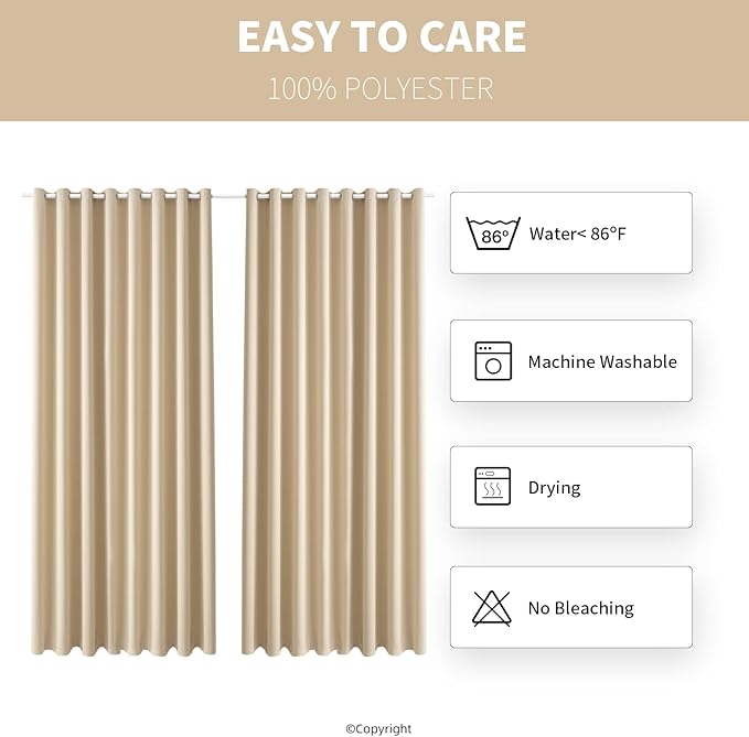 DIVA EN CAMINO DEC Waterproof Outdoor Curtain W105 x L84 - Grommet Top Sunlight Blocking Window Treatment Drapes Blackout Curtains for Home Bedroom Living Room Outdoor Patio Porch (Beige, 2 Panels) DivaenCamino