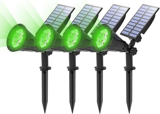 T-SUN Green Solar Spotlights, IP65 Waterproof Outdoor 4 LED Solar Garden Lights, Auto ON/Off Adjustable Wall Lights, 180°Angle Adjustable for Tree,Patio,Yard,Driveway,Stairs,Pool Area (Green-4 Pack) T-SUN