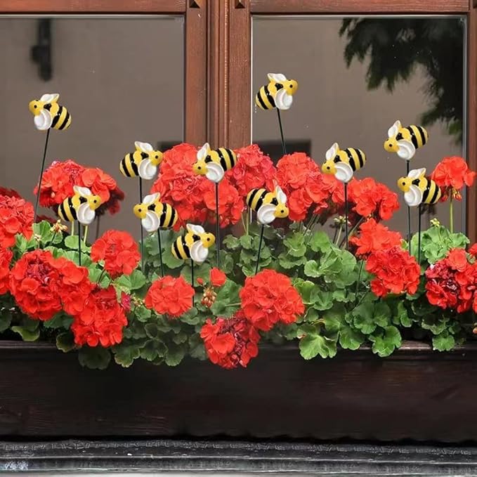 DYJAGYO 10Pcs Bee Garden Stakes Decor, Flower Pot Bed GardenDecorGarden Stakes Decorative, Honey Bee Decor for Yard and Garden, (10Pcs) DYJAGYO