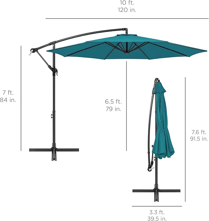 Best Choice Products 10ft Offset Cantilever Hanging Market Patio Umbrella, 8 Sturdy Ribs, Easy Adjustment - Cerulean BestChoiceProducts