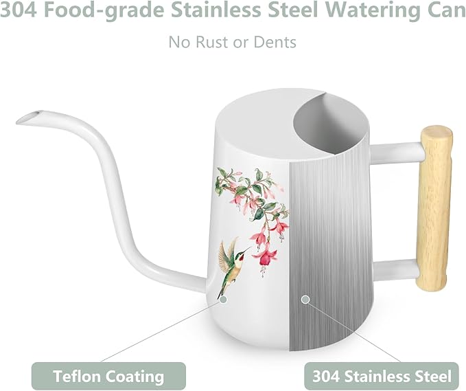 Watering Can Indoor Plants, 35oz Small Stainless Steel Metal Watering Can Modern Decorative Watering Pot with Long Spout for Indoor House Plant Bonsai Garden Flowers (White 1) GUKJOB