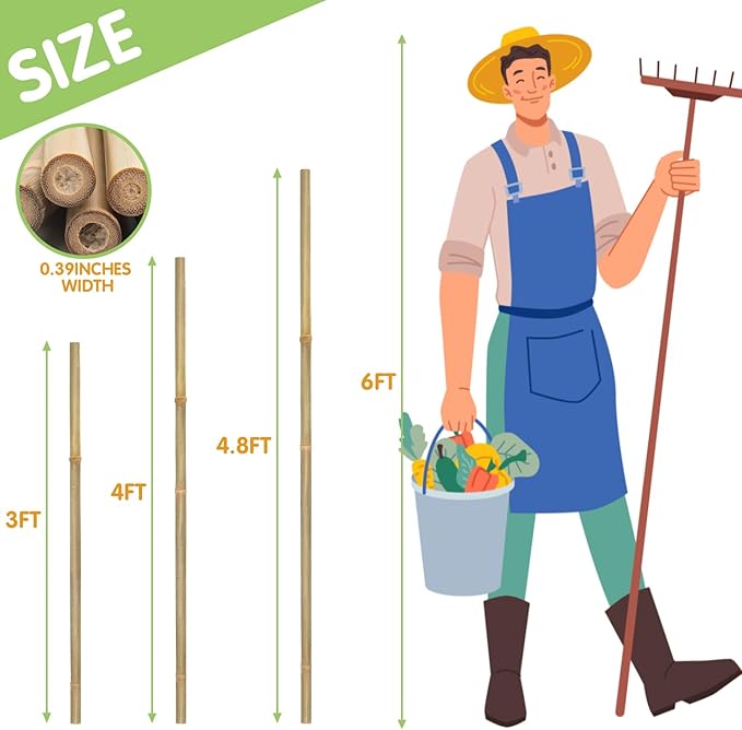 Plant Stakes,4.8FT Longer Sturdy Natural Bamboo Garden Stakes,GAGINANG 20Pcs Bamboo Sticks Trellis Support for Tomato, Vegetables Beans Trees Climbing Plants GAGANANG