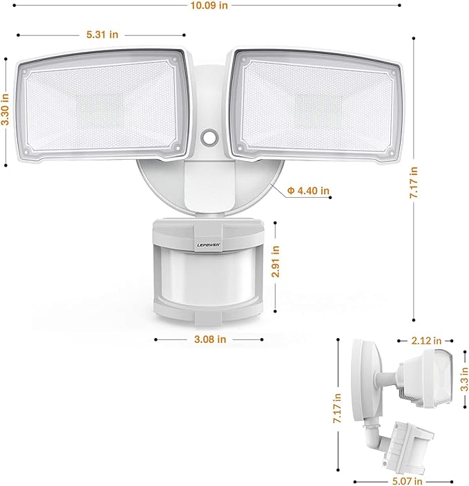 LEPOWER 30W LED Security Lights Motion Sensor Outdoor, 3200LM, 5500K, IP65 Waterproof, Hardwire 2 Head Motion Detector Flood Light for Garage, Yard, Porch LEPOWER
