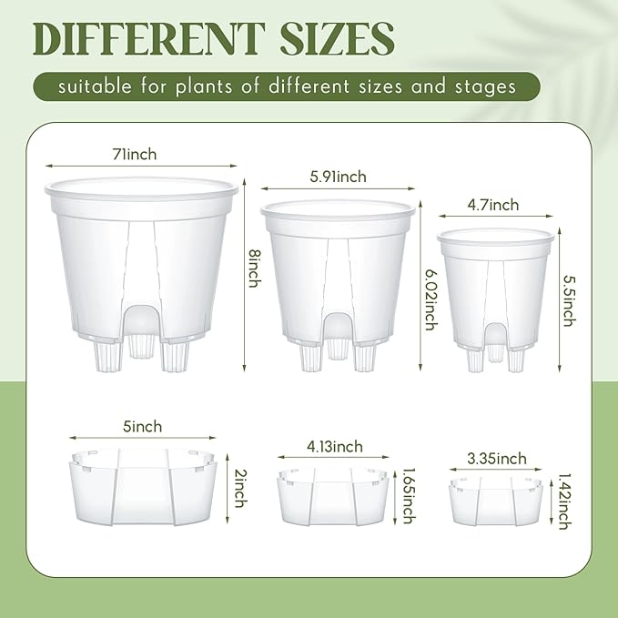 Self Watering Pots for Indoor Plants with Deep Reservoir and High Drainage Holes for Outdoor Plants and Flowers, Bare Root Planter(4.72'', 5.91'', 7.09'',Clear,6 Pcs) Wonderjune