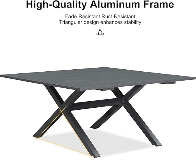 PURPLE LEAF 5 Pieces Oversized Square Outdoor Dining Set with Patio Aluminium Dining Table and Wicker Chairs Modern Furniture Cushions Sets for Backyard Indoor Decor Kitchen Gray PURPLELEAF