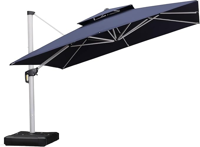 PURPLE LEAF 12 Feet Double Top Deluxe Square Patio Umbrella Offset Hanging Umbrella Cantilever Outdoor Market Garden Umbrella, Navy Blue PURPLELEAF