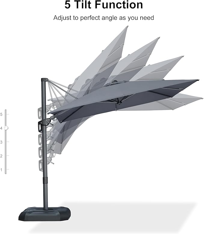 PURPLE LEAF 8' X 8' Tilting Patio Umbrella with Base Outdoor Cantilever Swivel Square Umbrella with Tilt Aluminum Offset Umbrella with 360-degree Rotation for Garden Deck Pool Patio Light Grey PURPLELEAF