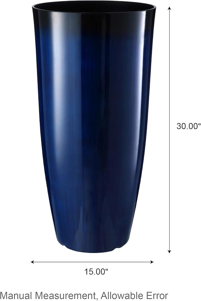 Glitzhome 30" H Tall Planters for Outdoor Plants, Set of 2 Plastic Large Outdoor Planters with Gradient Cobalt Blue Faux Ceramic Finish,Large Flower Pots with Drainage Holes for Front Porch Indoor Glitzhome