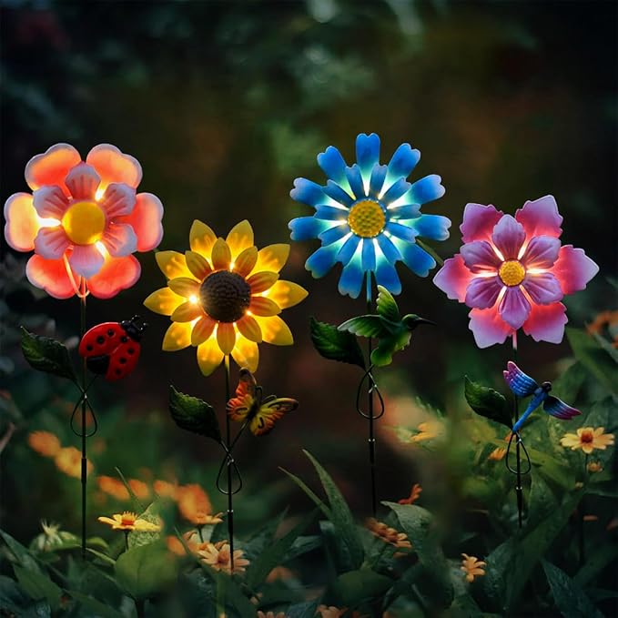 4 Pack Outdoor Solar Lights,Outdoor Waterproof Metal Art Stick Flowers,Garden Decor for Women Mom Grandma Halloween Hanging Metal Stakes Lights for Garden,Lawn,Patio EigreenSolaroutdoorlights