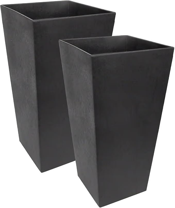 Tierra Verde 2-Pack Indoor & Outdoor Self-Watering Square Planters, Large, Sonata, Black - Planter Containers for Plants and Flowers - Gardening and Landscaping Accessories TierraVerde