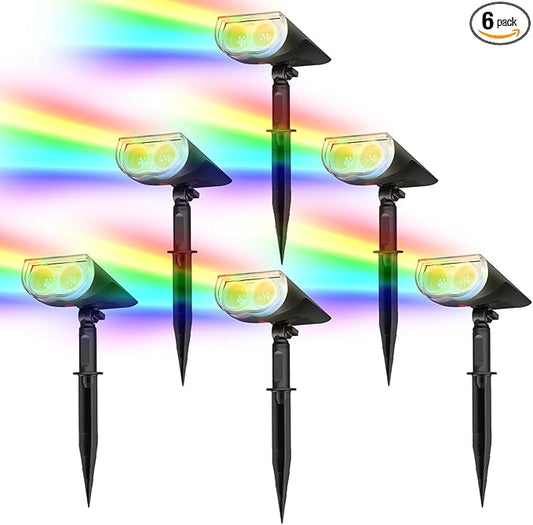 Linkind Solar Lights Outdoor StarRayS, Color Changing Solar Spot Lights, IP67 Waterproof Solar Spotlights for Landscape Garden Pathway Walkway (Multicolor, 6 Pack) Linkind
