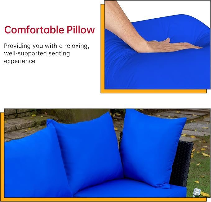 FDW 5 Pieces Patio Furniture Sets Outdoor Sectional Sofa Wicker Chair Rattan Conversation Set for Outdoor Backyard Porch Poolside Balcony Garden Furniture with Coffee Table,Blue Cushion FDW