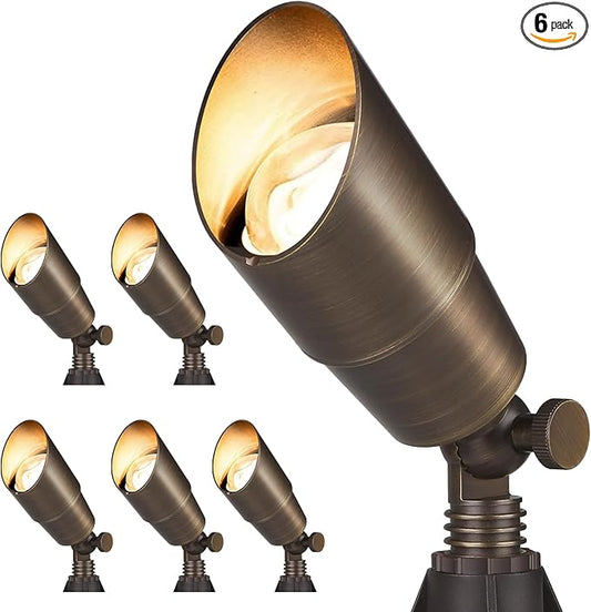Gardencoin Solid Brass Outdoor Landscape Spotlights, 12V Heavy Duty Low Voltage LED Spot Light Waterproof for Garden and Yard Up Lighting, Bronze Accent Lighting Fixture Without Bulb, 6 Pack Gardencoin