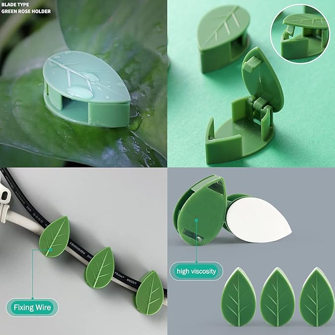 40 Pcs Plant Climbing Wall Fixture Clips Self-Adhesive Hook Vines Traction Clips Invisible Holder Garden Green Leaf Simulation Self-Adhesive Hook Wire Fixing Supporting LUCKJUJU