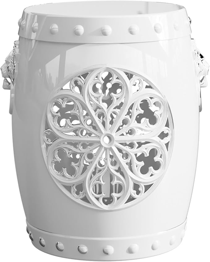 EFU Resin Garden Stool Indoor Outdoor,Decorative Antique Classic-Like Appearance, Waterproof UV Resistant Lightweight Sturdy,for Living Room, Garden Room, Patio(White) Rootora