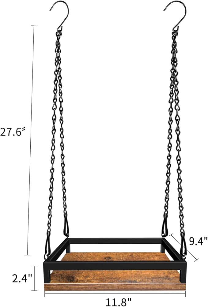Plant Hanger Indoor, 11.8" Wooden Hanging Plant Holder with Metal Frame Hanging Planter for Indoor Plants Load 50LB Hanging Plant Shelf with 27.6" Long Chain, Ideal for Heavier Pots Ceiling（2 pack） Lilybud--lily