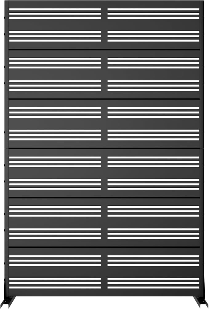 Casaphoria Metal Privacy Screen Outdoor, 72" H x 47" W Freestanding Decorative Privacy Screen for Patio Deck Balcony Garden with Stable Base, Black-Harold Casaphoria