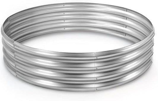 Round Galvanized Raised Garden Bed Kit, Round Galvanized Planter for Vegetables/Herbs/Flowers Heavy-Duty Steel Outdoor Water Trough (Silver, 5X5X1FT) Rootora