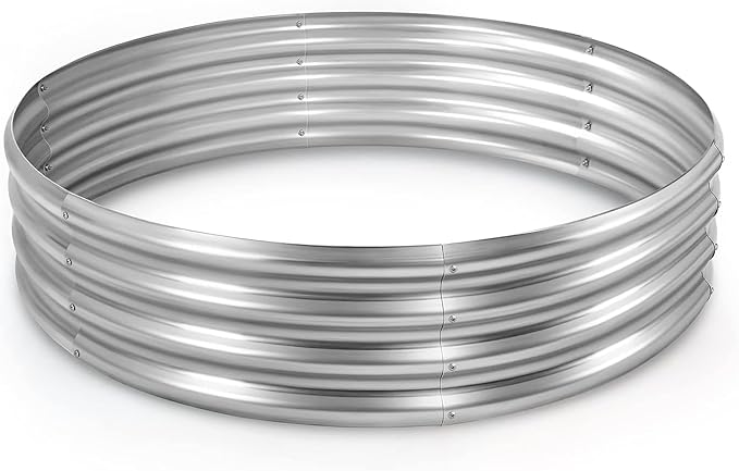 Round Galvanized Raised Garden Bed Kit, Round Galvanized Planter for Vegetables/Herbs/Flowers Heavy-Duty Steel Outdoor Water Trough (Silver, 3X3X1FT) Rootora