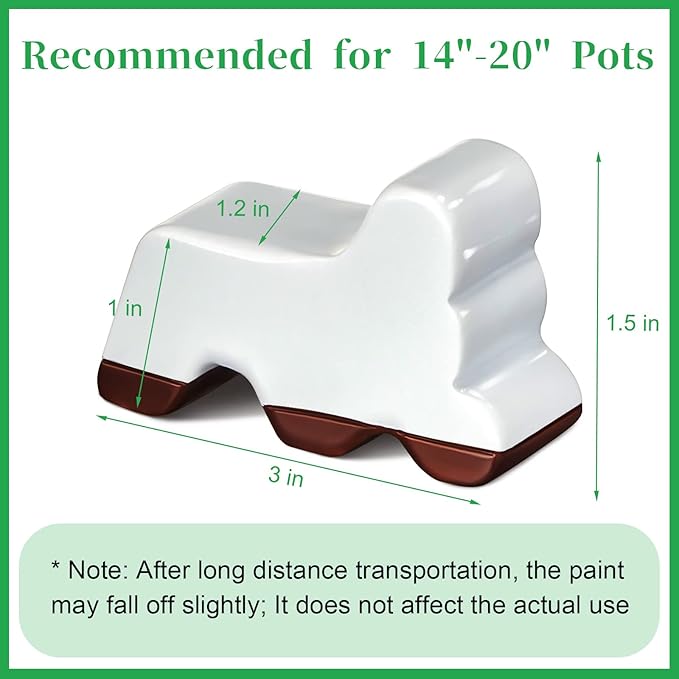 Kigeli 6 Pcs Resin Garden Pot Feet for Outdoor Planters 3 Inch Long 1.5 Inch Tall Flower Handmade Elevator Plant Feet Frost Proof Lifter for 14-20 in Pot (White) Kigeli