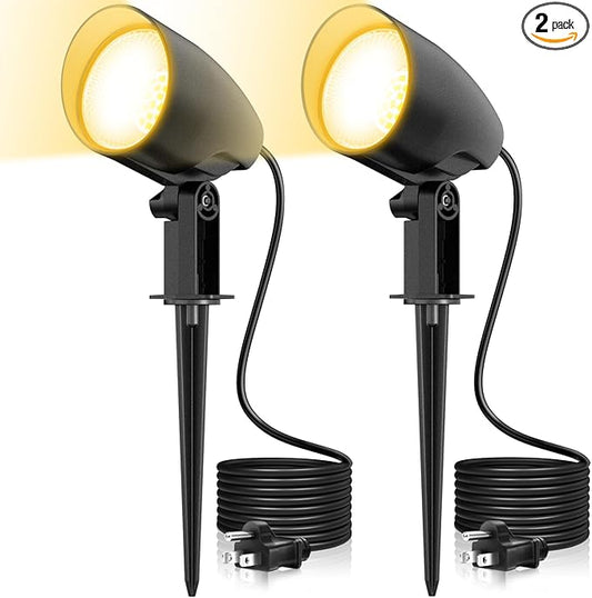 ZZXX 20W Outdoor Spotlight LED Landscape Lighting 120V Pathway Lights IP66 Waterproof Aluminum Yard Spot Lights 1880LM 2700K Warm White Landscape Spotlights with US 3-Plug in (2 Pack) ZZXX