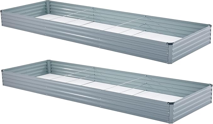 2 Pack 12x4x1FT Galvanized Raised Garden Beds Kit Outdoor Metal Gardening Planter Box for Vegetable Elevated Flower Herbs,Gray Meberam