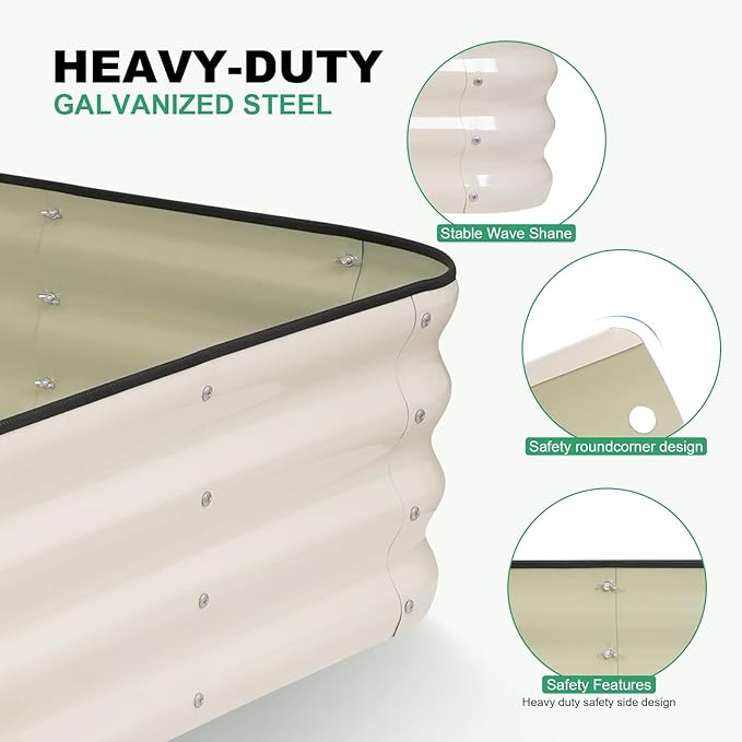 1MORE Raised Garden Bed -5X3X1 Galvanized Planter Box for Outdoor Gardening,4 in 1 Modular Raised Bed Kit with Protective Tape, Gloves for Herb，Ideal for Vegetables and Plants.White-2Pcak 1MORE
