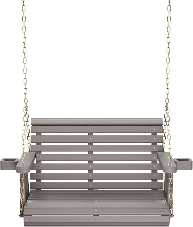 Amish Casual 3 Foot Roll Back Porch Swing with Cup Holders in Semi-Solid Gray Stain - Amish Made in The USA from Treated Pine Heavy Duty 700 Lb. Weight Capacity AmishCasual