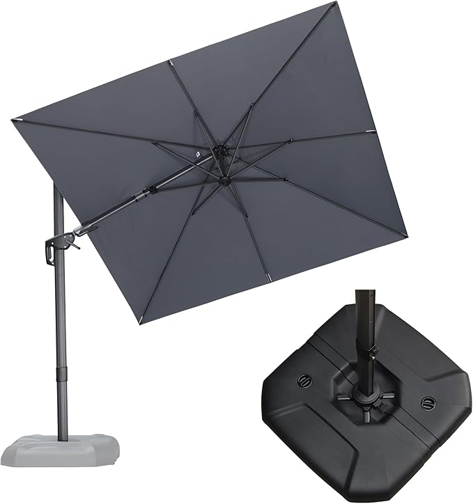 PURPLE LEAF 8' X 8' Tilting Patio Umbrella with Base Outdoor Cantilever Swivel Square Umbrella with Tilt Aluminum Offset Umbrella with 360-degree Rotation for Garden Deck Pool Patio Light Grey PURPLELEAF