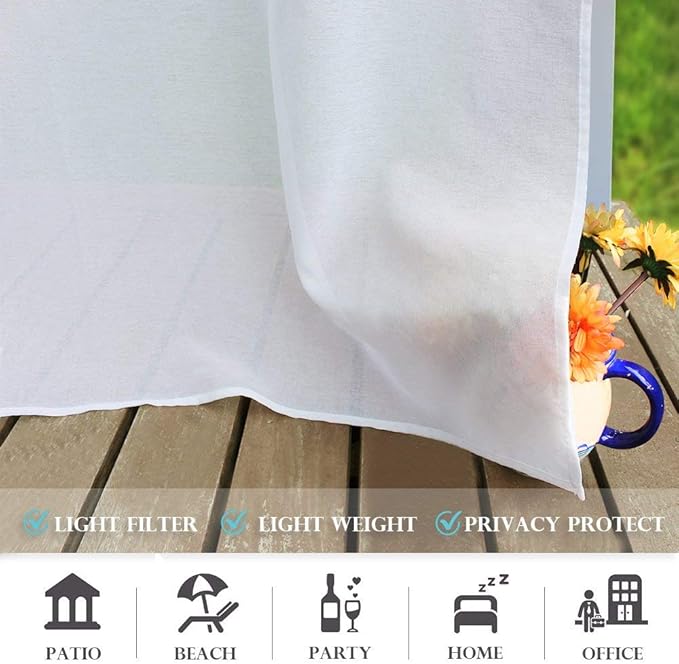 RYB HOME 2 Panels Pergola Curtains Outdoor - Linen Look Waterproof White Sheer Curtains Half Privacy Outdoor Curtains for Patio Porch Pool Hut Spa, 54 inches Wide x 96 inches Long RYBHOME