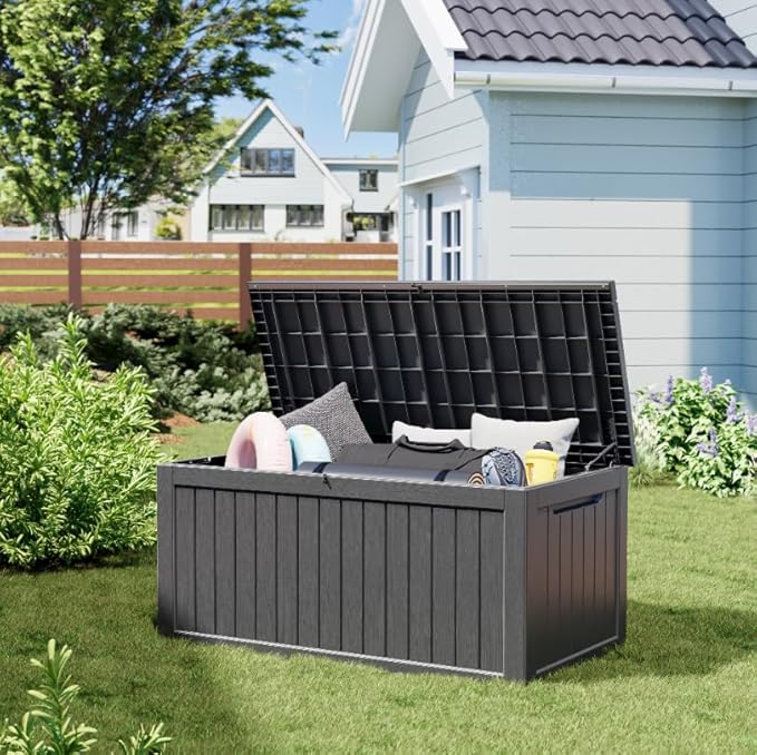 Outdoor Storage Box, Resin Deck Boxes Indoor and outdoor, Waterproof Storage Box Lockable Lid (Black,270 Gallon) NBYSGO
