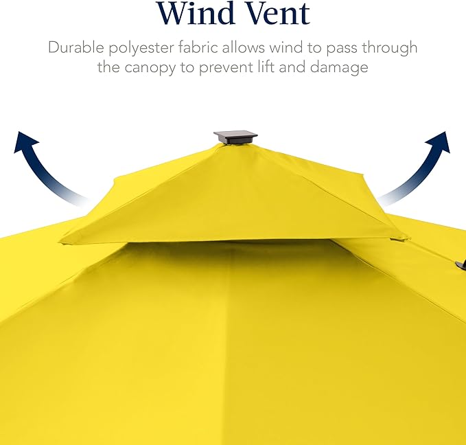 Best Choice Products 9x12ft LED Cantilever Patio Umbrella w/Base Included & 360° Rotation, Large Solar Offset Hanging Outdoor Sun Shade for Deck, Backyard Table w/Stand & Lights – Yellow BestChoiceProducts